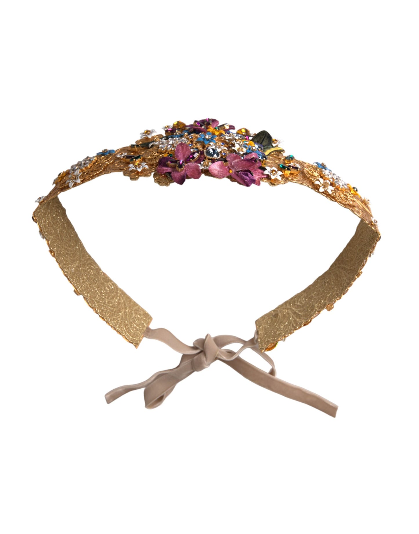 Широк колан на талията Dolce & Gabbana с многоцветна украса и флорални кристали