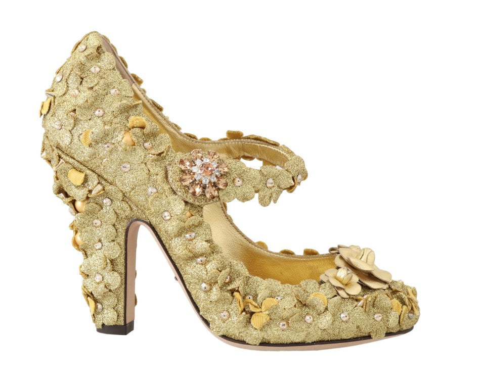 Златни флорални кристални обувки Mary Janes от Dolce & Gabbana