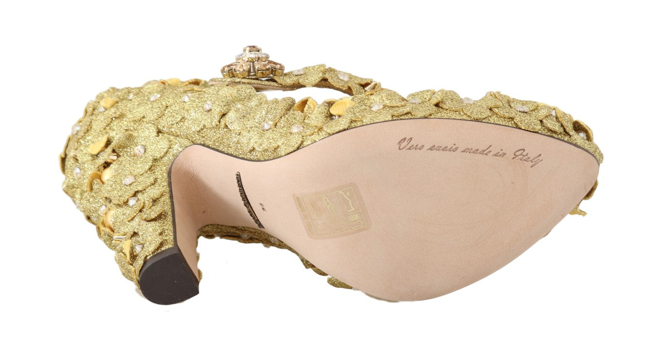 Златни флорални кристални обувки Mary Janes от Dolce & Gabbana