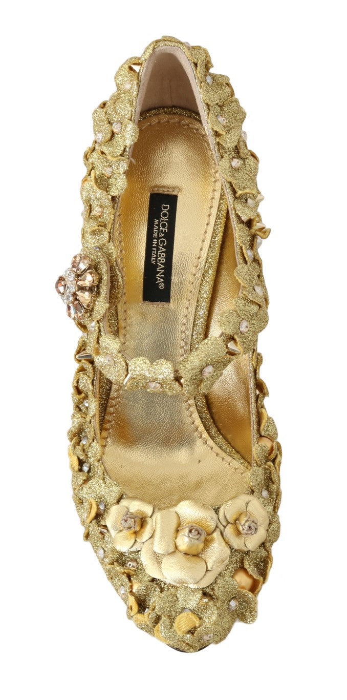 Златни флорални кристални обувки Mary Janes от Dolce & Gabbana