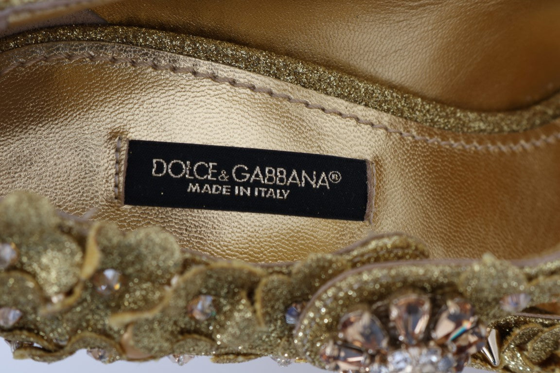 Златни флорални кристални обувки Mary Janes от Dolce & Gabbana