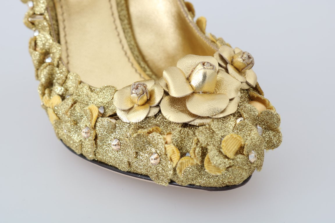 Златни флорални кристални обувки Mary Janes от Dolce & Gabbana