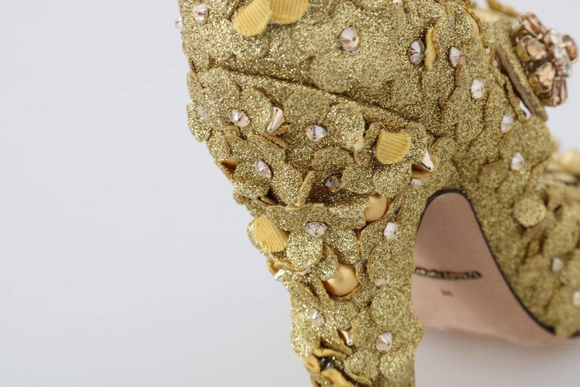 Златни флорални кристални обувки Mary Janes от Dolce & Gabbana