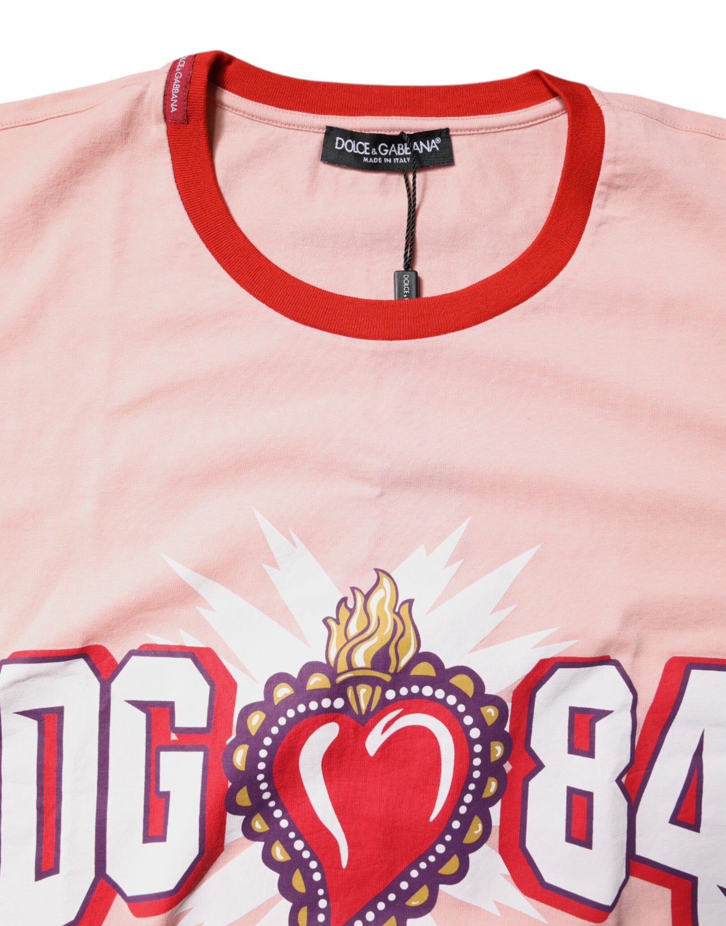 Dolce & Gabbana Pink D&G 84 Print Cotton Crew Neck T-shirt