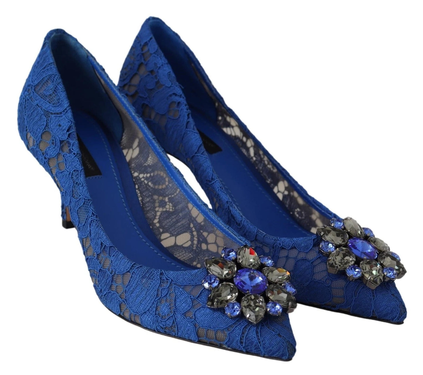 Сини дантелени балетни обувки с кристали Dolce & Gabbana