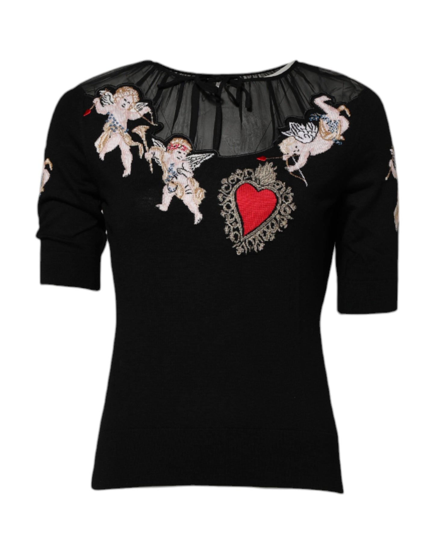 Блуза с бродерия „Свещено сърце“ от Dolce & Gabbana в черен цвят