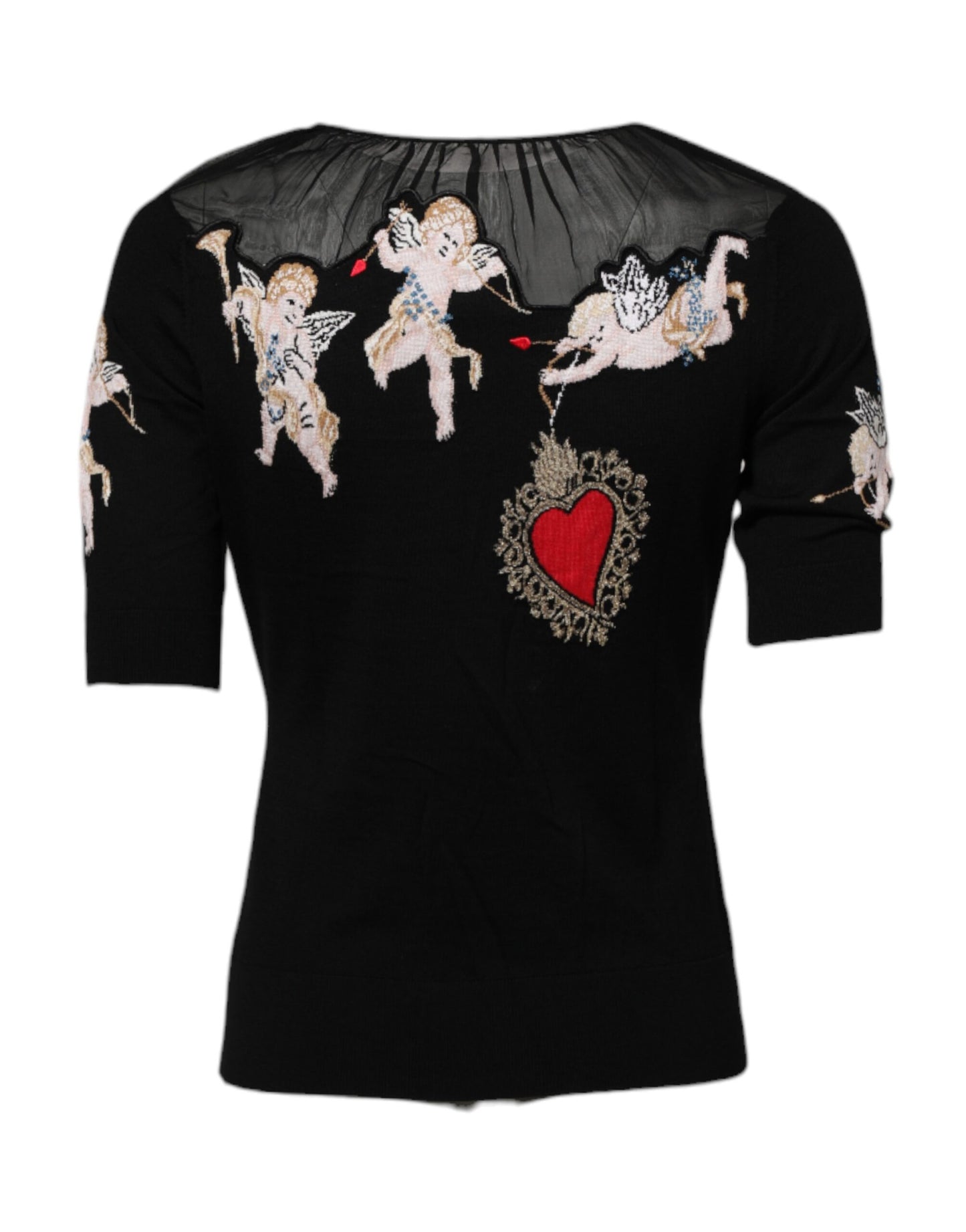 Блуза с бродерия „Свещено сърце“ от Dolce & Gabbana в черен цвят
