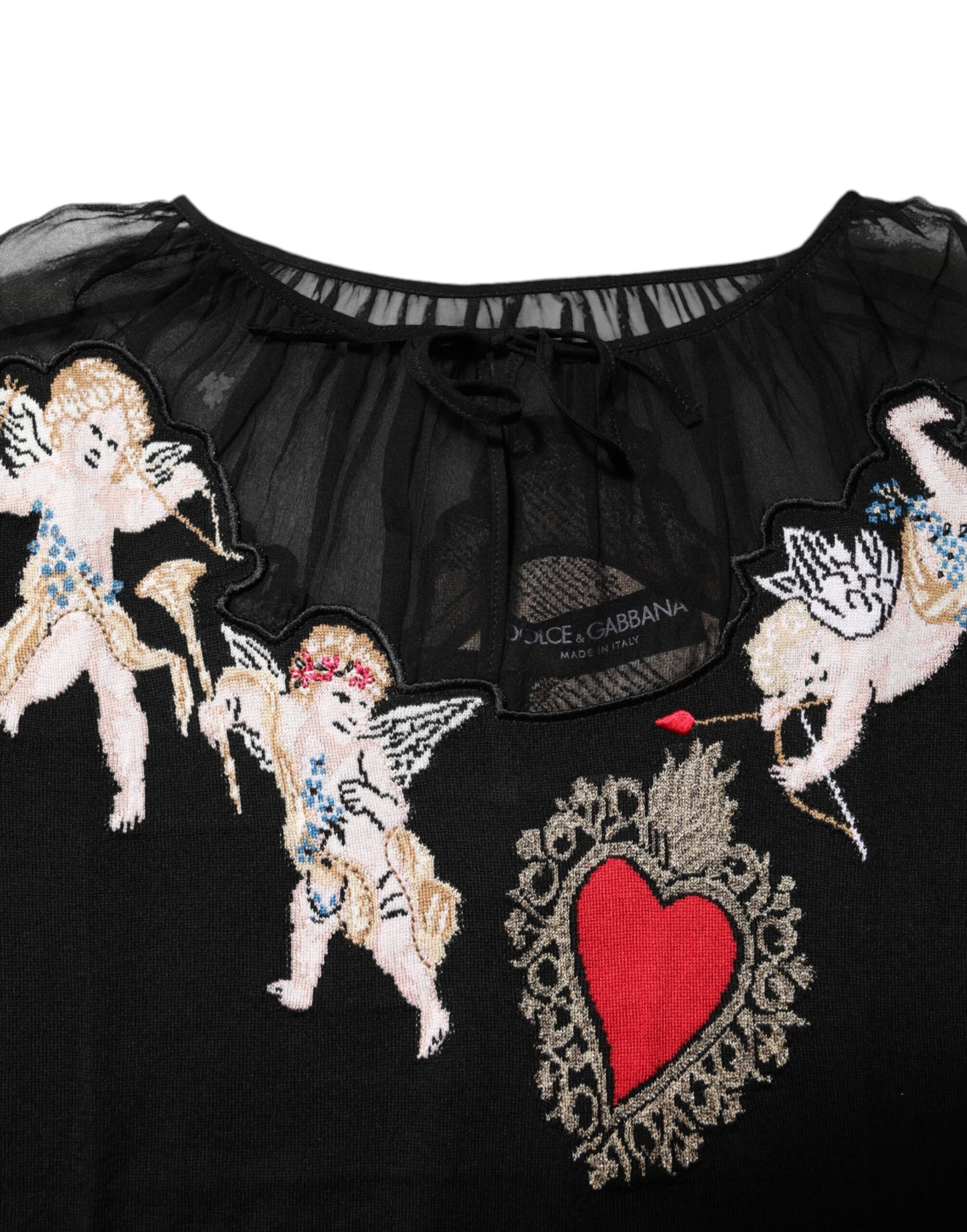 Блуза с бродерия „Свещено сърце“ от Dolce & Gabbana в черен цвят