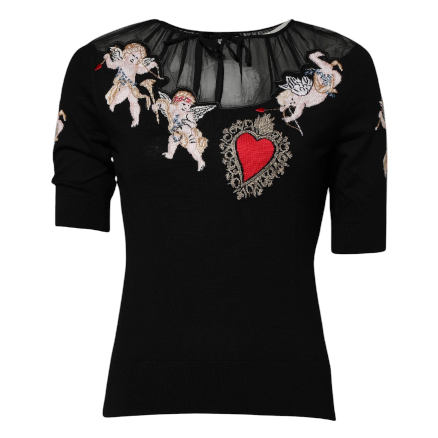 Блуза с бродерия „Свещено сърце“ от Dolce & Gabbana в черен цвят