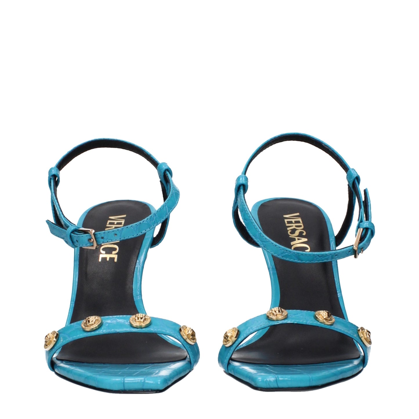 Сини кожени сандали на висок ток Versace