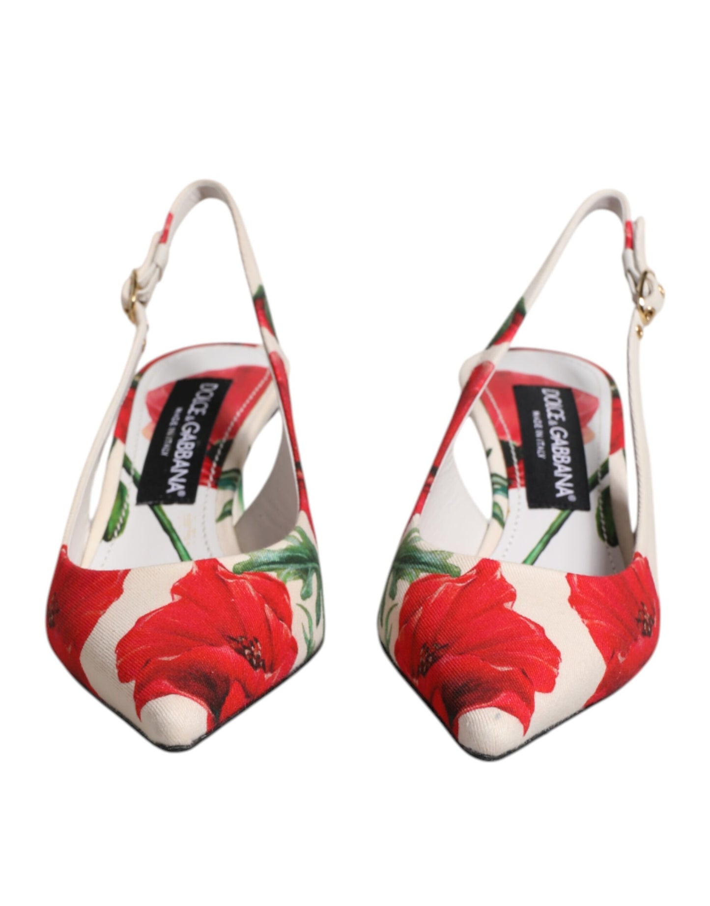 Бели флорални токчета с каишка за сандали Dolce & Gabbana