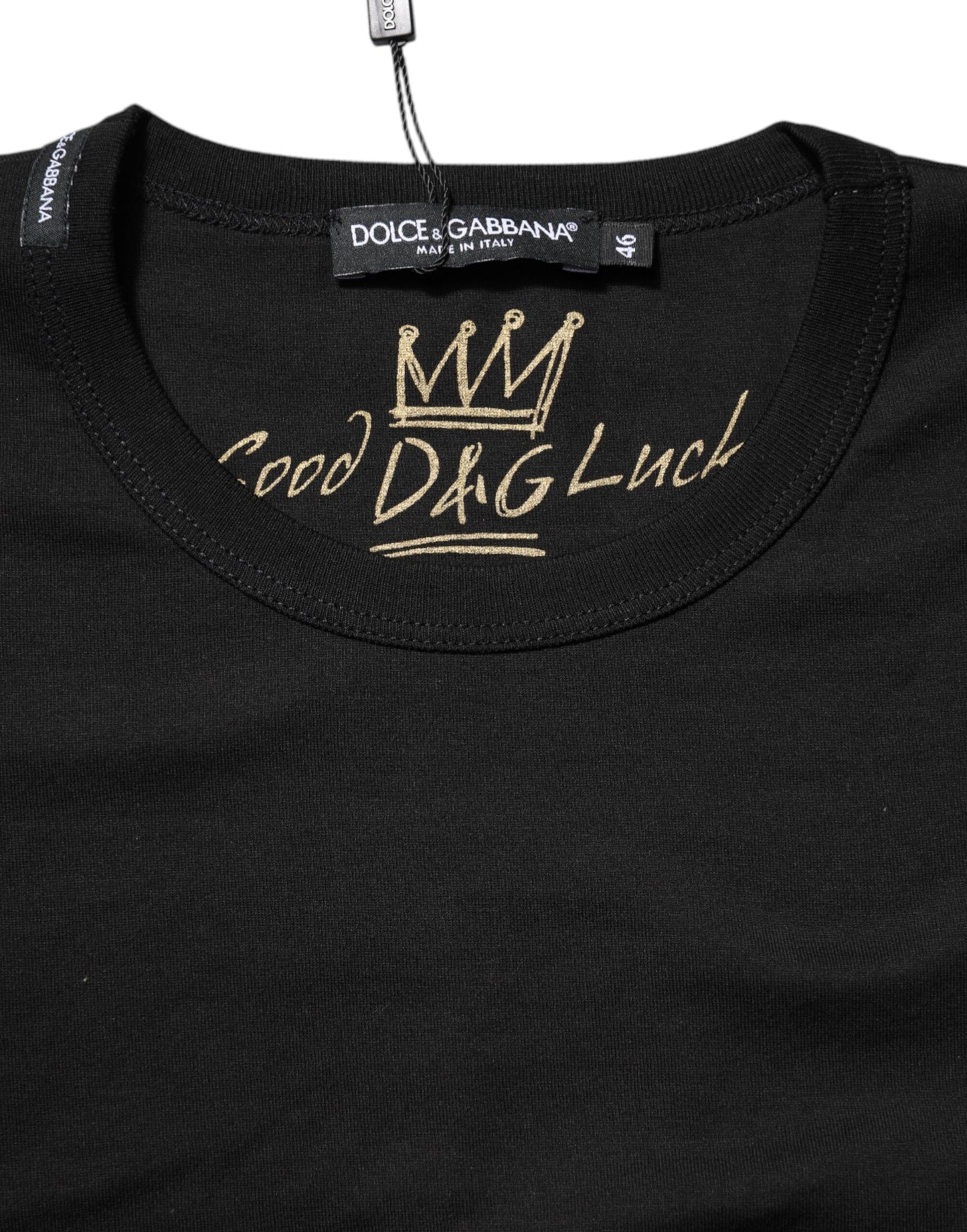 Тениска с кръгло деколте Dolce & Gabbana с черна памучна материя Goodluck Tee
