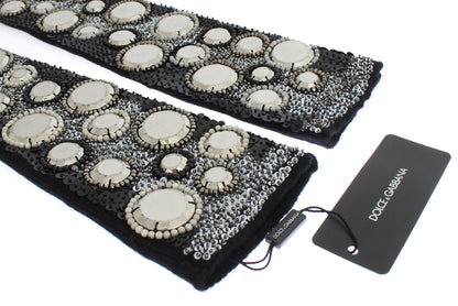 Dolce & Gabbana Black Cashmere Sequined Finger Less Gloves