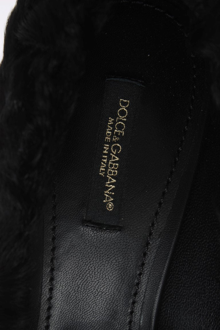 Черни кожени обувки с косъм от агнешка кожа от Dolce &amp; Gabbana Xiangao