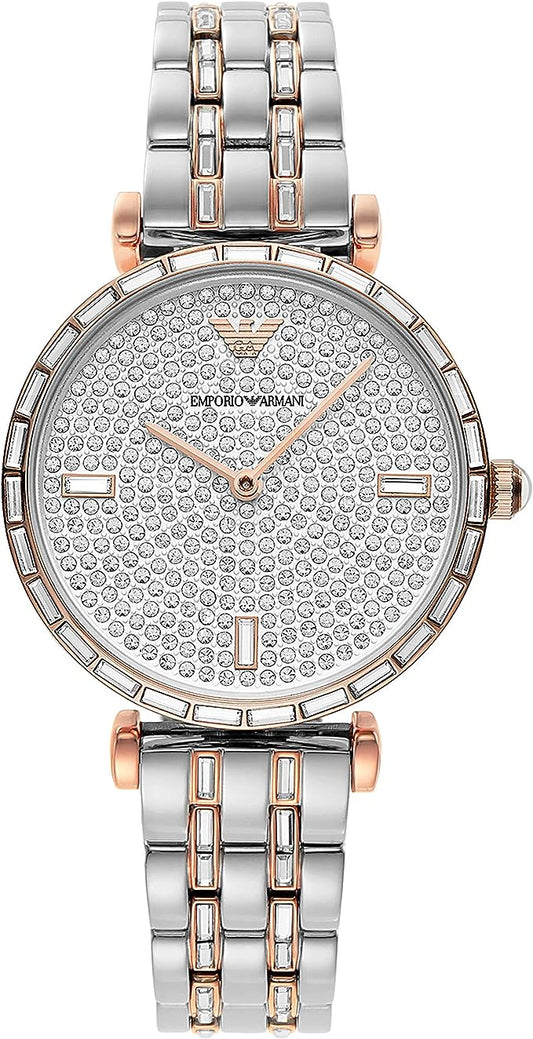 Елегантен двуцветен кристален часовник Emporio Armani