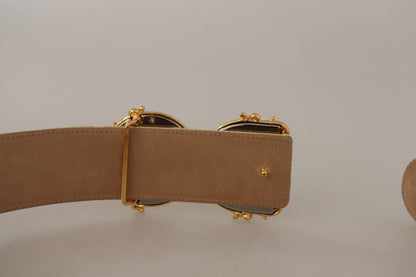 Dolce & Gabbana Gold Wide Waist Jacquard Baroque DG Logo Buckle Belt