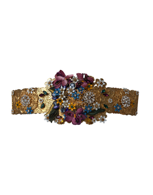 Широк колан на талията Dolce &amp; Gabbana с многоцветна украса и флорални кристали
