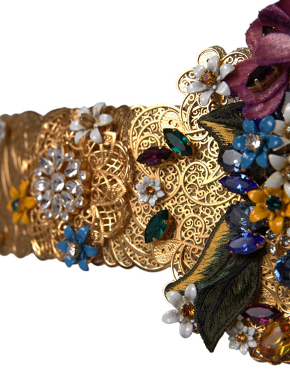 Широк колан на талията Dolce &amp; Gabbana с многоцветна украса и флорални кристали