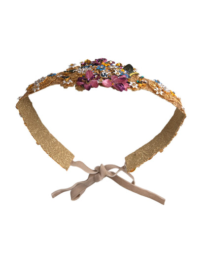Широк колан на талията Dolce &amp; Gabbana с многоцветна украса и флорални кристали