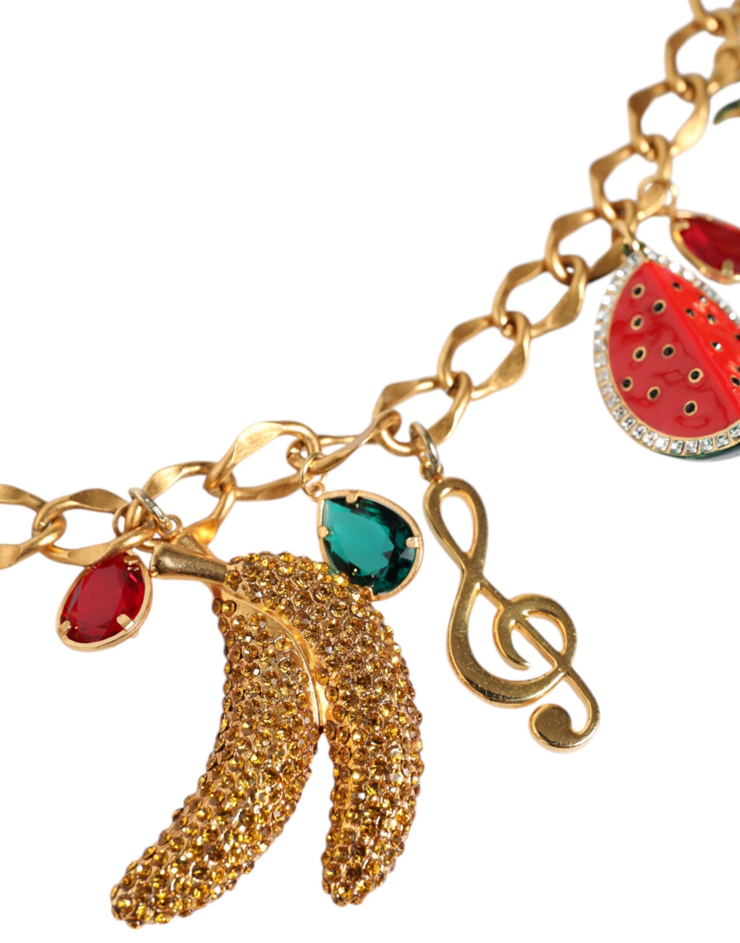 Колан с верижка за талията Dolce &amp; Gabbana в златист цвят и месинг, украсен с плодови кристали