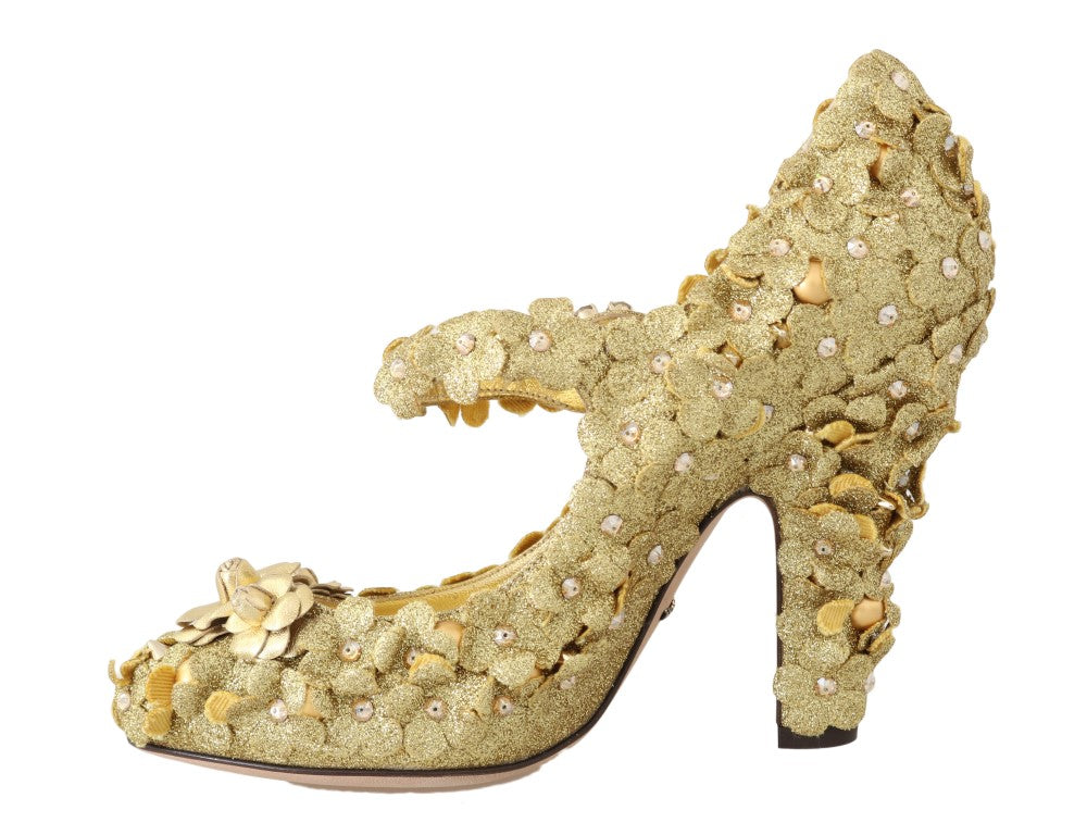 Златни флорални кристални обувки Mary Janes от Dolce &amp; Gabbana