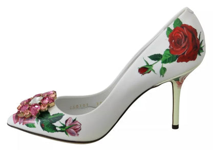 Кожени обувки Dolce &amp; Gabbana с кристали и рози в бели цветове