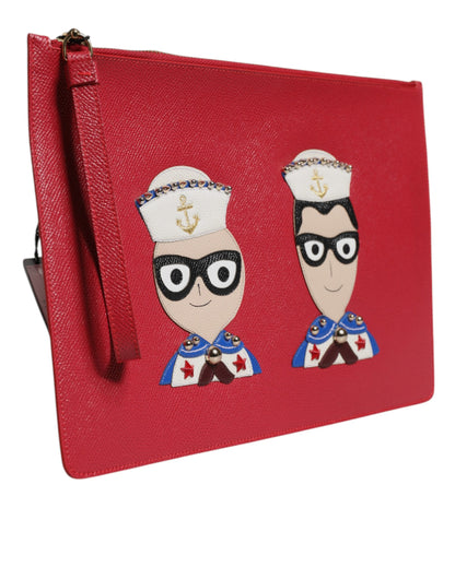 Червена кожена чанта с украса #DGFamily Dolce &amp; Gabbana