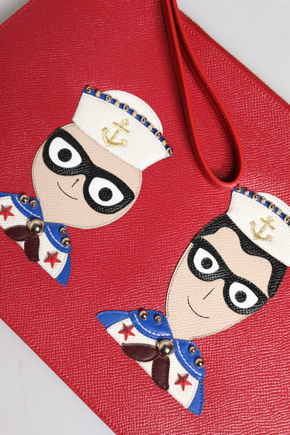 Червена кожена чанта с украса #DGFamily Dolce &amp; Gabbana