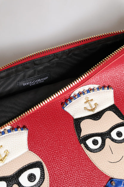 Червена кожена чанта с украса #DGFamily Dolce &amp; Gabbana