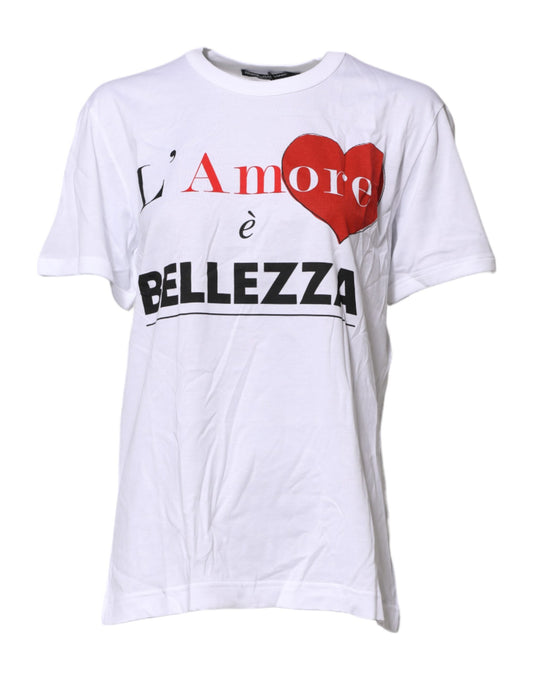 Dolce & Gabbana White Cotton Graphic Print Crew Neck T-shirt