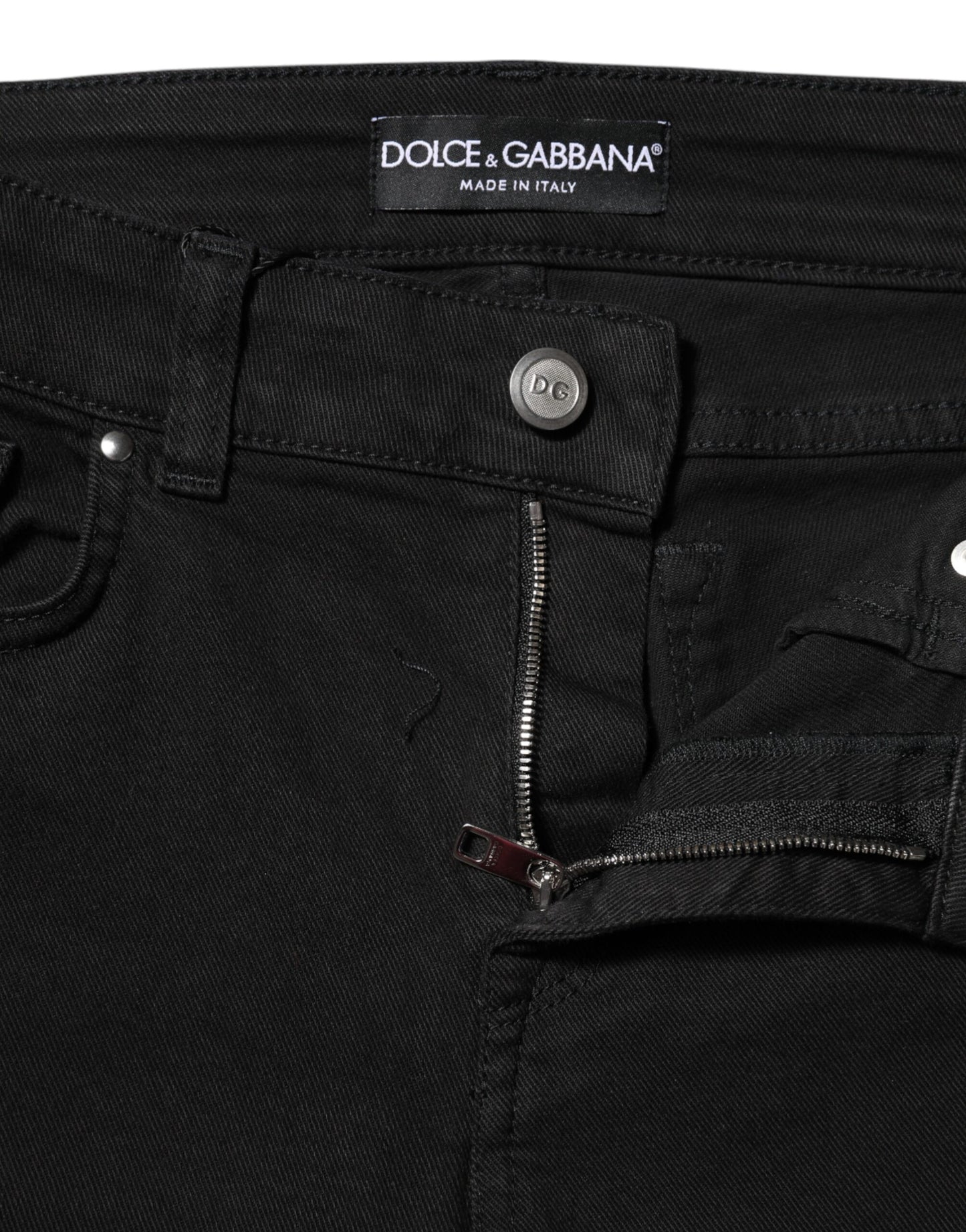 Черни памучни тесни дънки със средна талия от Dolce &amp; Gabbana 