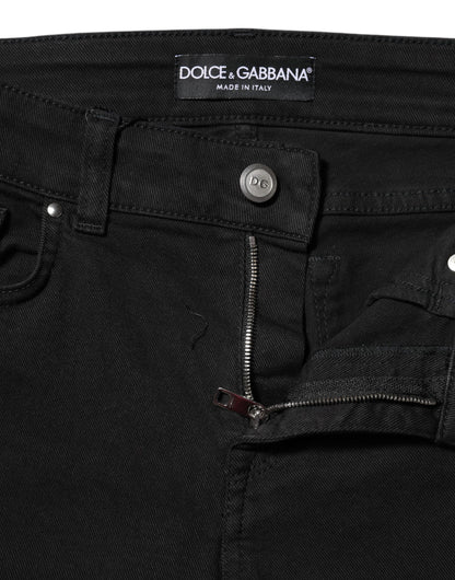 Черни памучни тесни дънки със средна талия от Dolce &amp; Gabbana 