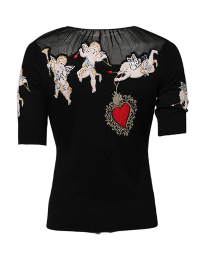 Блуза с бродерия „Свещено сърце“ от Dolce &amp; Gabbana в черен цвят
