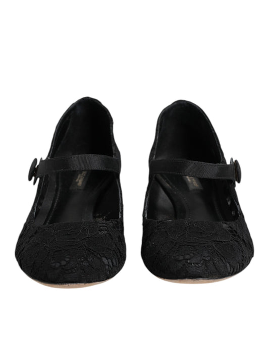 Dolce & Gabbana Black Vally Taormina Floral Lace Pumps Shoes
