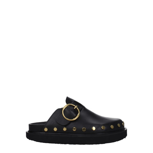 Черни кожени чехли Isabel Marant