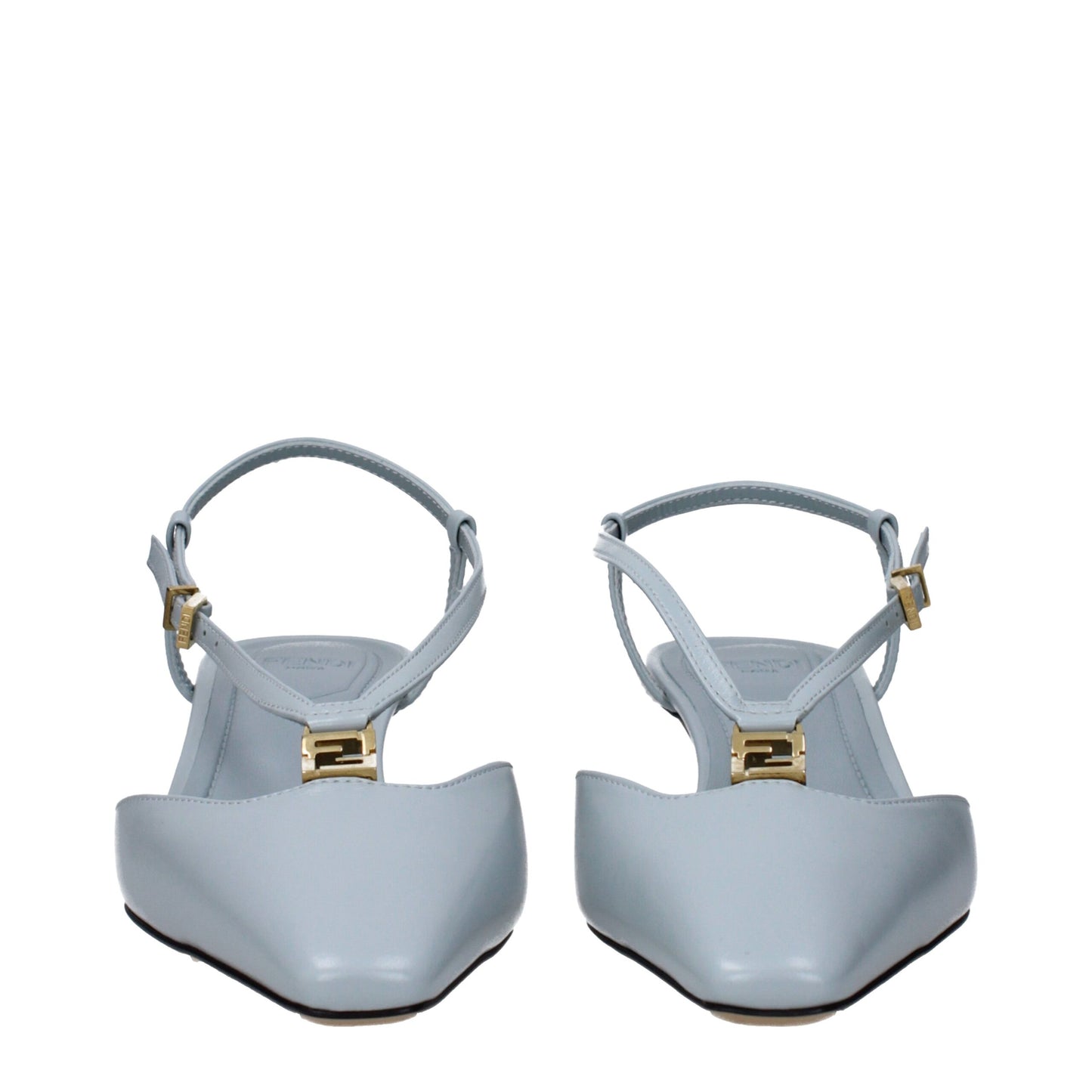 Светлосини кожени плоски сандали Fendi