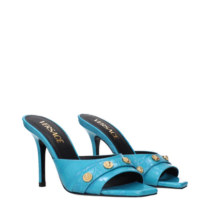 Светлосини кожени сандали на висок ток Versace
