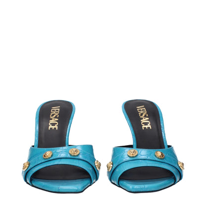 Светлосини кожени сандали на висок ток Versace