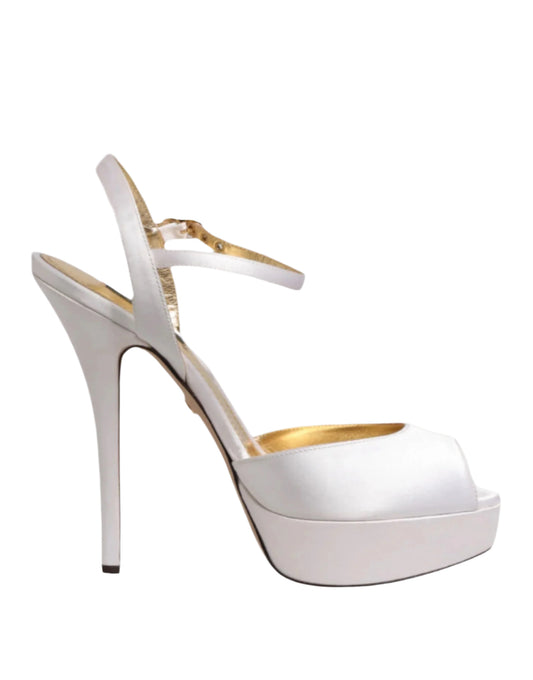 Dolce & Gabbana White Satin Platform Heels Sandals Shoes