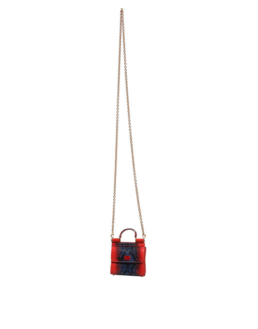 Dolce & Gabbana Red Blue Leather Sicily Crossbody Chain SatchelBorse Bag